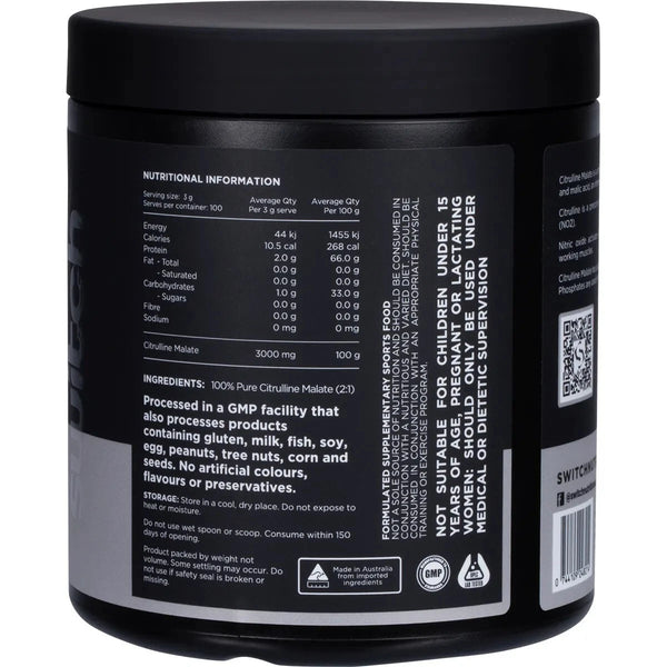 Switch Nutrition Citrulline Unflavoured 300g 100% Pure Citrulline Malate 2:1