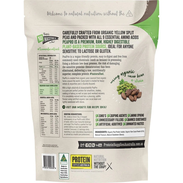 Protein Supplies Australia Raw Organic Pea Protein Pea Pro Chocolate 500g