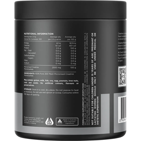 Switch Nutrition Creatine Unflavoured 250g 100% Pure Micronised Creatine Monohydrate