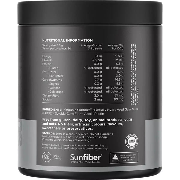 Switch Nutrition Fibre+ Unflavoured 210g PHGG, Apple Pectin + Corn Fibre