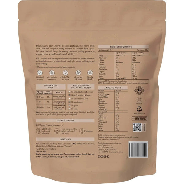 Nutra Organics Organic Whey Protein Chocolate 750g