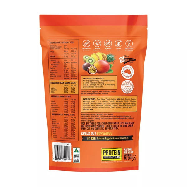 Protein Supplies Australia Protein Water Tropical Punch 300g Electrolytes + BCAAs
