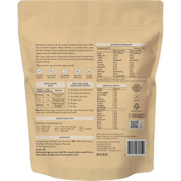 Nutra Organics Organic Whey Protein Vanilla 750g