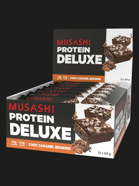 Musashi Protein Deluxe Bar Choc Caramel Brownie 60g x 12 Bars