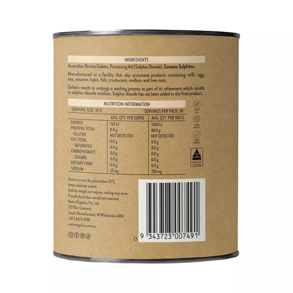 Nutra Organics Natural Gelatin Gut Wellbeing Unflavoured 300g Powder