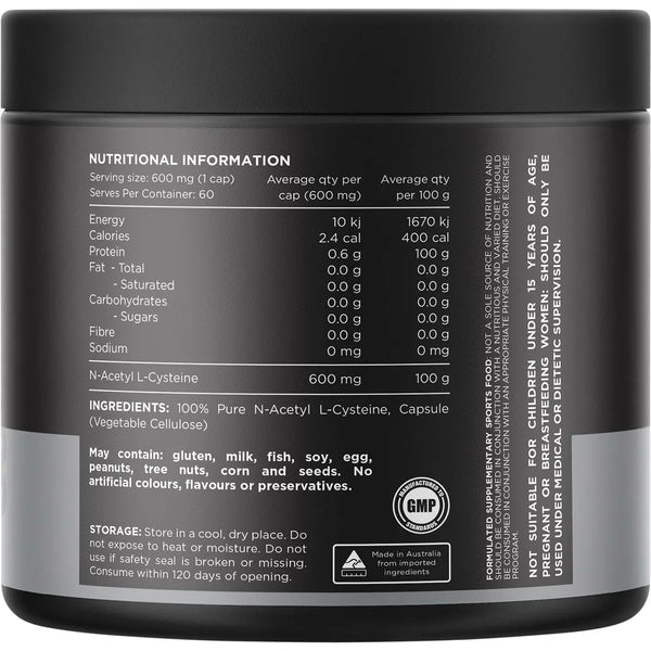 Switch Nutrition NAC Caps 100% N-Acetyl L-Cysteine 60 Capsules