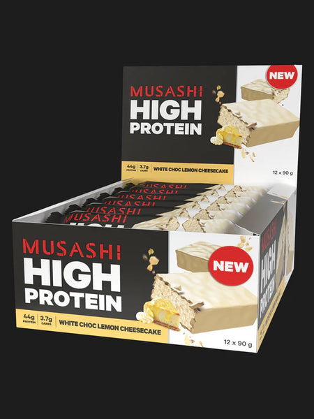 Musashi High Protein Bar White Choc Lemon Cheesecake 90g x 12 Bars
