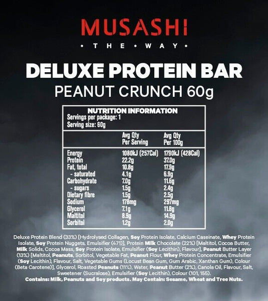Musashi Protein Deluxe Bar Peanut Crunch 60g x 12 Bars
