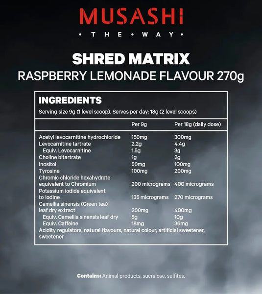 MUSASHI Shred Matrix 270g Raspberry Lemonade Flavour