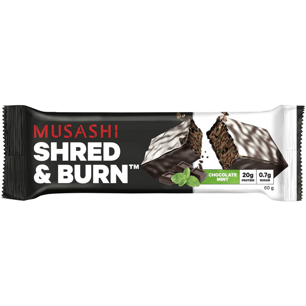 Musashi Shred & Burn Protein Bar Chocolate Mint 60g x 12 Bars