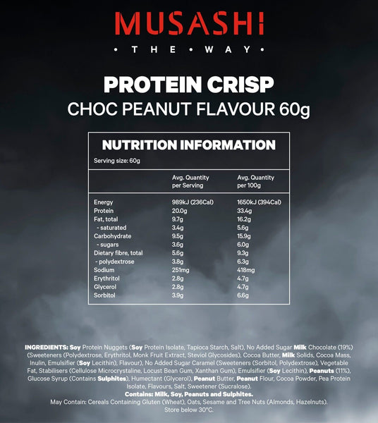 Musashi Protein Crisp Bar Choc Peanut 60g x 12 Bars