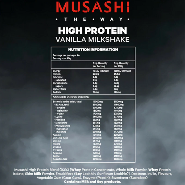 MUSASHI 100% WHEY Protein Powder 2KG Vanilla Milkshake Flavour