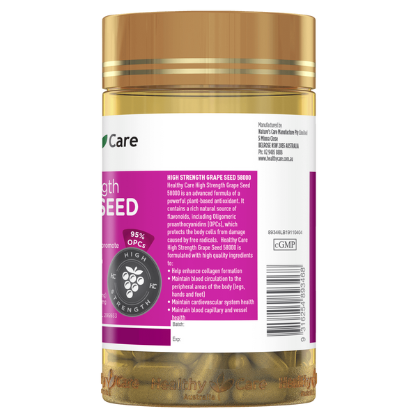 Healthy Care High Strength Grape Seed 58000 200 Capsules