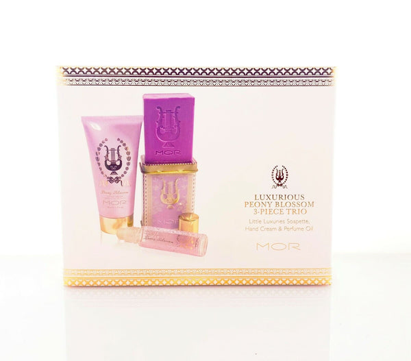 MOR Luxurious Peony Blossom 3-Piece Trio -Soapette, perfume Oil & Hand Cream