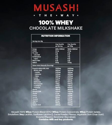 MUSASHI 100% WHEY Protein Powder 2KG Chocolate Milkshake Flavour