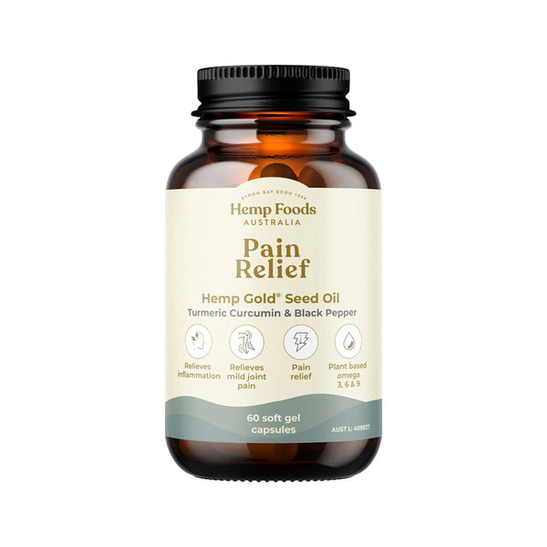 Hemp Foods Australia Pain Relief Hemp Gold Seed Oil Turmeric Curcumin & Black Pepper 60 Capsules