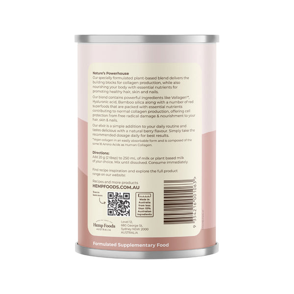 Hemp Foods Australia Plant-Based Collagen + Bamboo Silica + Hyaluronic Acid 240g