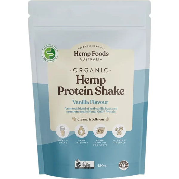 Hemp Foods Australia Organic Hemp Protein Shake Vanilla Bean 420g