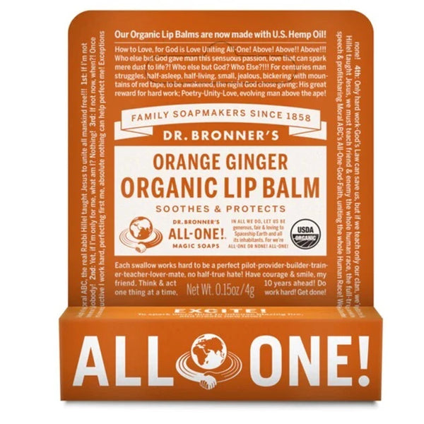12 x Dr. Bronner's Organic Lip Balm Orange Ginger 4g