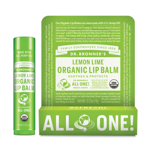 12 x Dr. Bronner's Organic Lip Balm Lemon Lime 4g