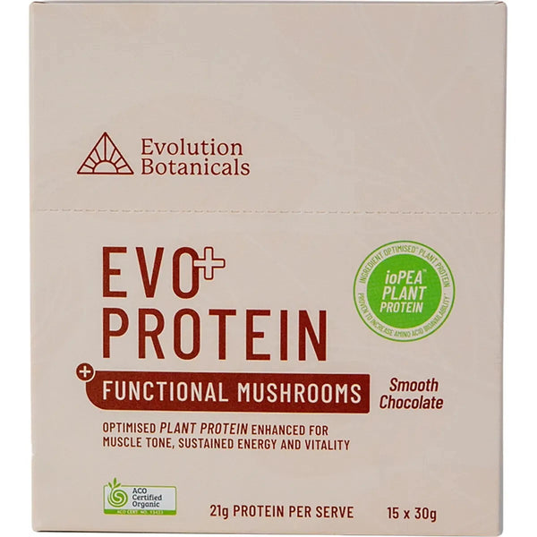 Evolution Botanicals EVO + Protein Functional Mushrooms Smooth Chocolate 15 x 30g Sachets