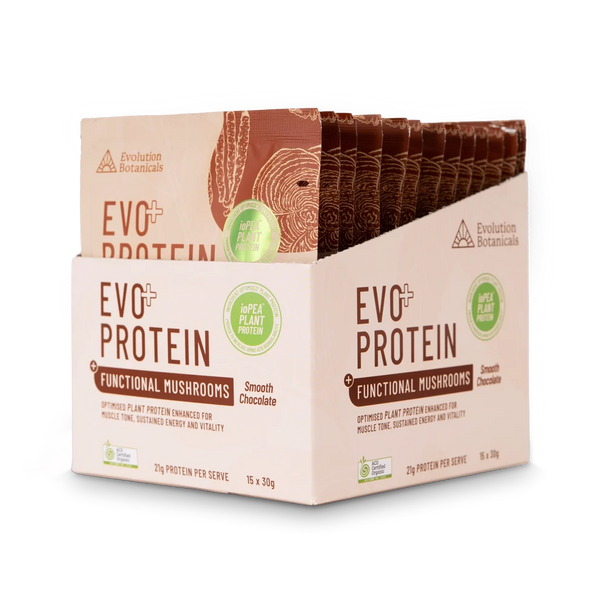 Evolution Botanicals EVO + Protein Functional Mushrooms Smooth Chocolate 15 x 30g Sachets