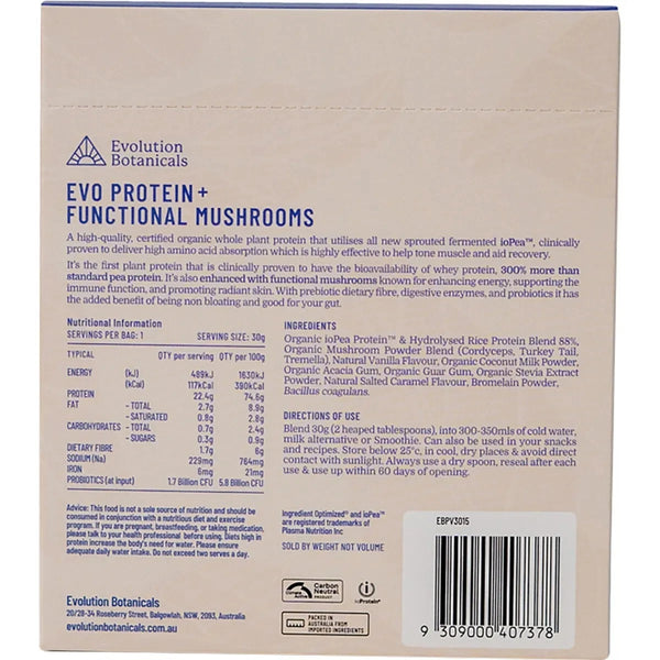 Evolution Botanicals EVO + Protein Functional Mushrooms Creamy Vanilla 15 x 30g Sachets