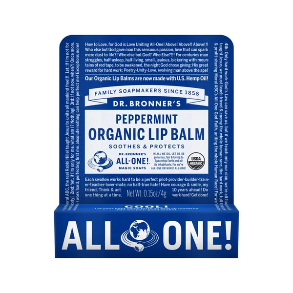 12 x Dr. Bronner's Organic Lip Balm Peppermint 4g