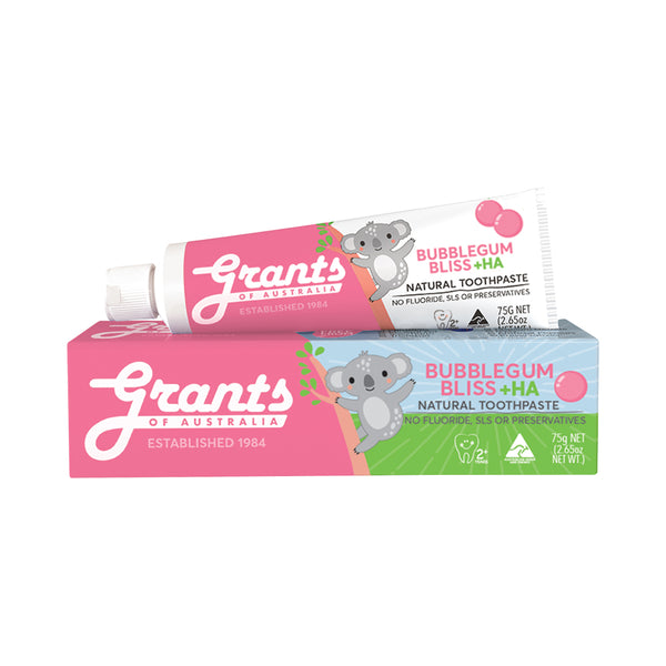 Grants of Australia Kids Natural Toothpaste Bubblegum Bliss + HA 75g Fluoride Free