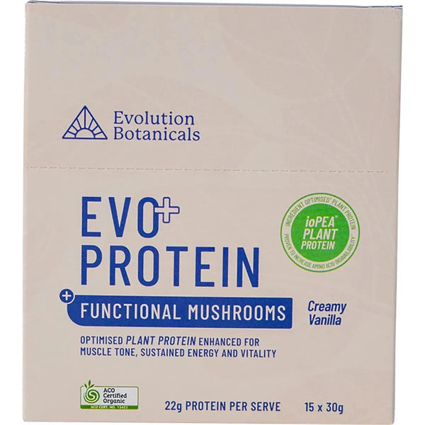 Evolution Botanicals EVO + Protein Functional Mushrooms Creamy Vanilla 15 x 30g Sachets