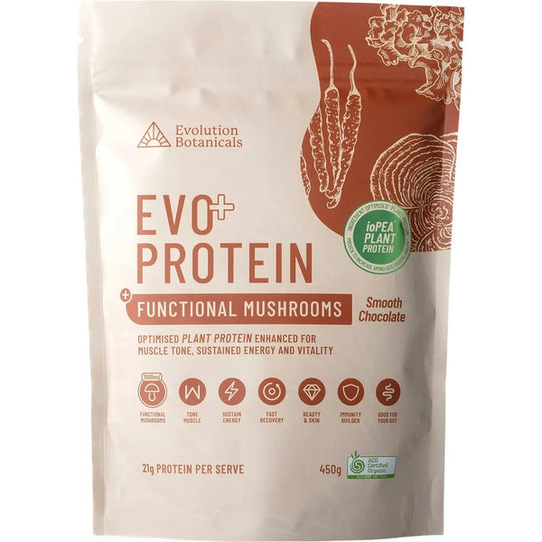 Evolution Botanicals EVO + Protein Functional Mushrooms Smooth Chocolate 450g