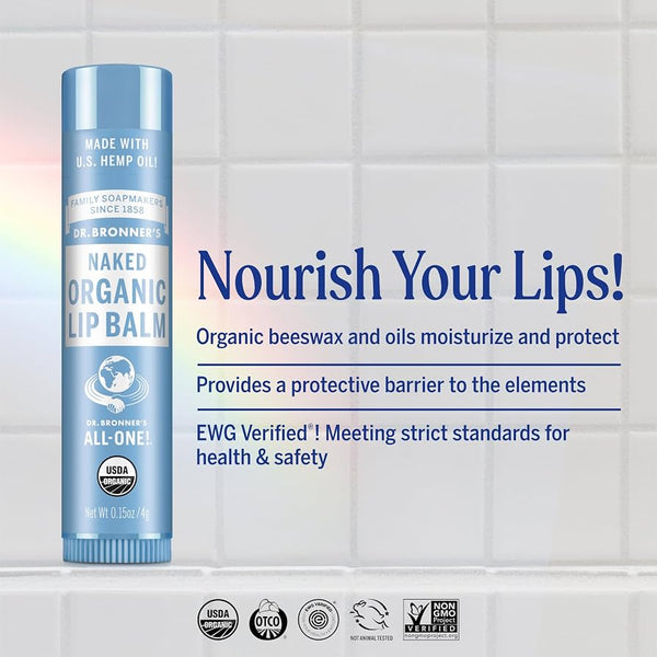 12 x Dr. Bronners Organic Lip Balm Naked 4g