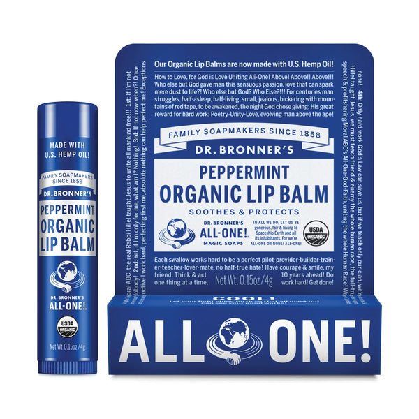 12 x Dr. Bronner's Organic Lip Balm Peppermint 4g