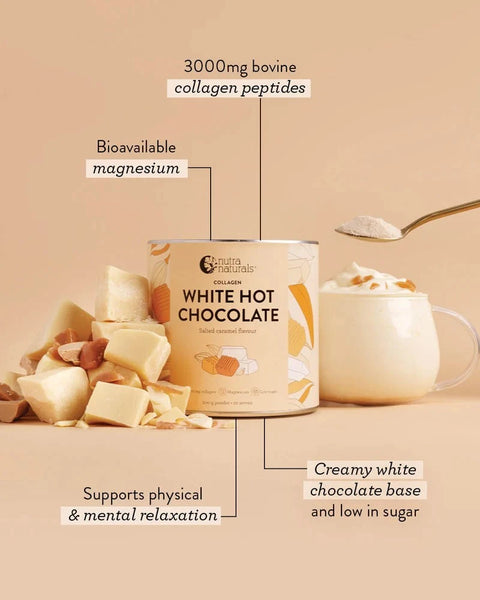 Nutra Naturals Collagen White Hot Chocolate Salted Caramel Flavour 200g