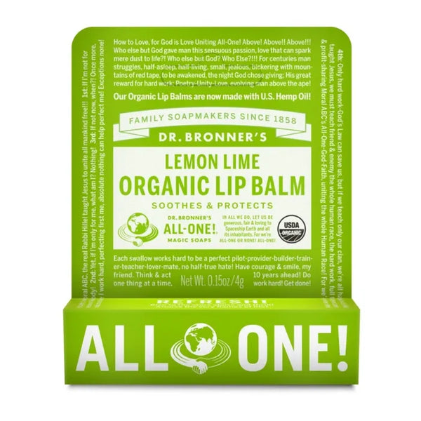 12 x Dr. Bronner's Organic Lip Balm Lemon Lime 4g