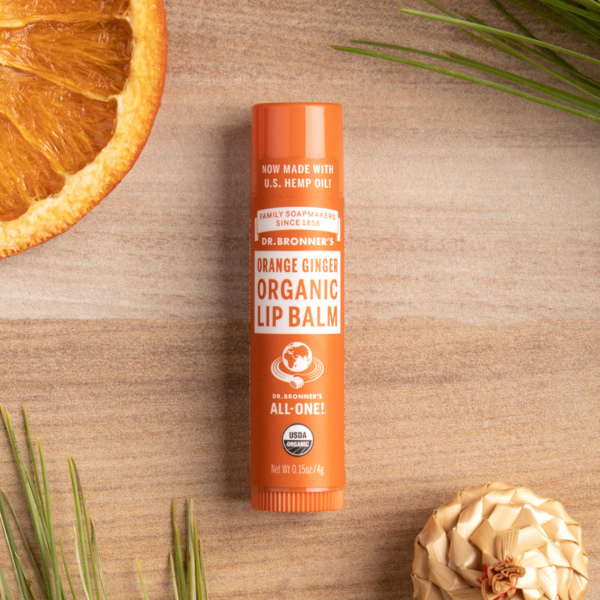 12 x Dr. Bronner's Organic Lip Balm Orange Ginger 4g