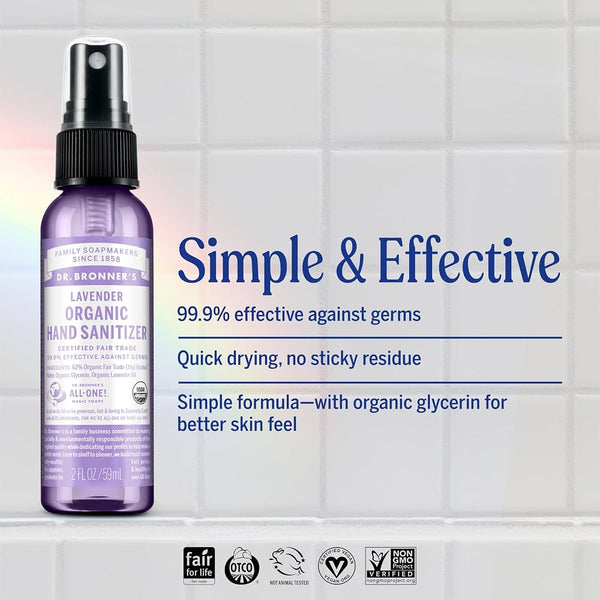 12 x Dr. Bronner's Organic Hand Sanitizer Lavender 59ml