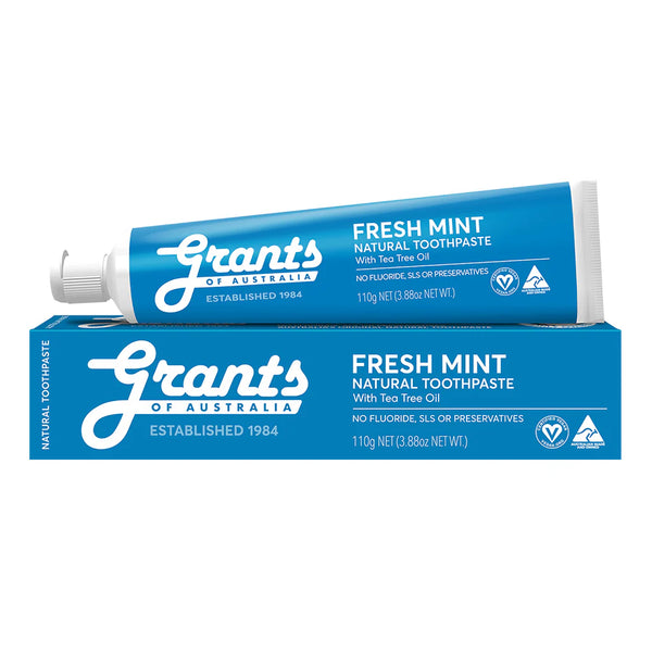 Grants of Australia Natural Toothpaste Fresh Mint with Tea Tree Oil Fluoride Free 110g