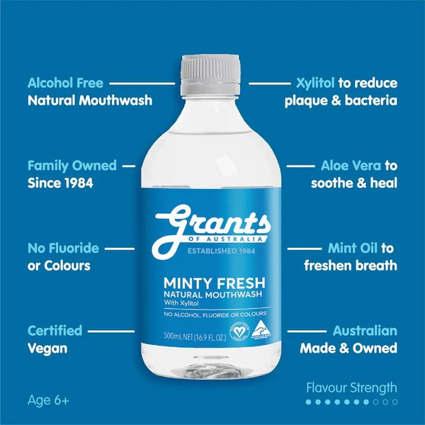 Grants Of Australia Natural Mouthwash Minty Fresh 500ml