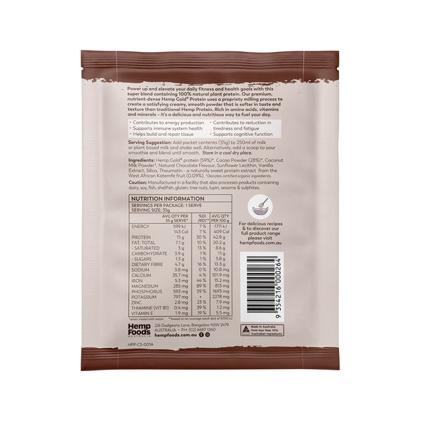 Hemp Foods Australia Hemp Protein Shake Chocolate 35g x 7 Sachets