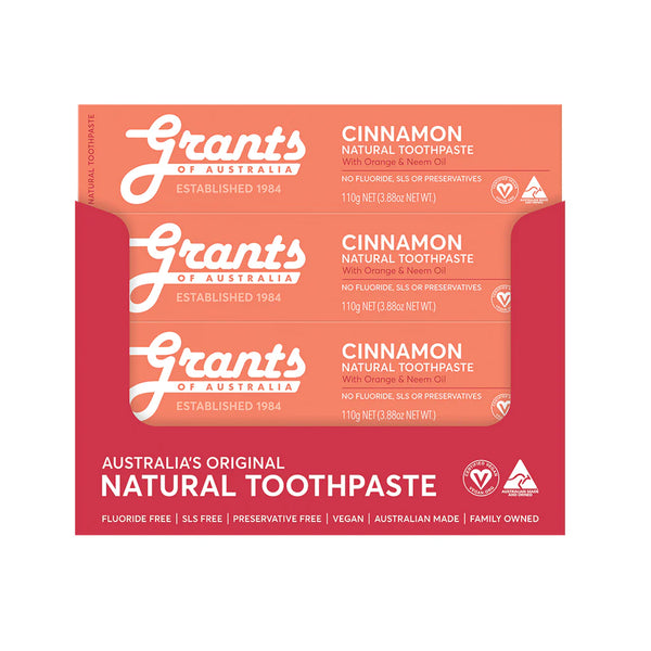 12 x Grants Of Australia Natural Toothpaste Cinnamon with Orange & Neem Oil 110g