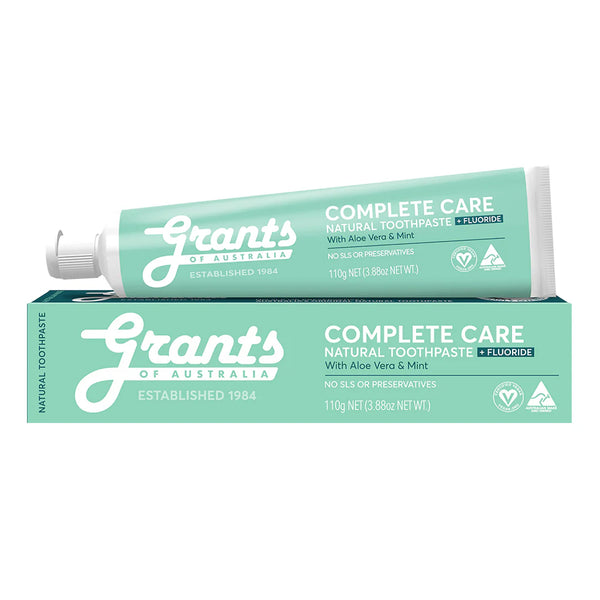 12 x Grants Natural Toothpaste Complete Care + Fluoride with Aloe Vera & Mint 110g
