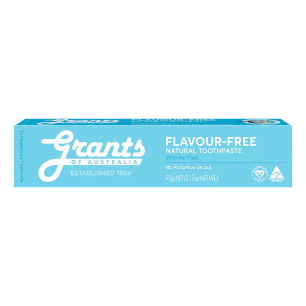 12 x Grants of Australia Flavour Free Natural Toothpaste with No Mint Fluoride Free 90g