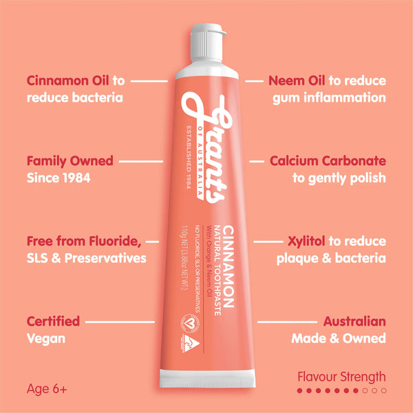 Grants Of Australia Natural Toothpaste Cinnamon with Orange & Neem Oil 110g