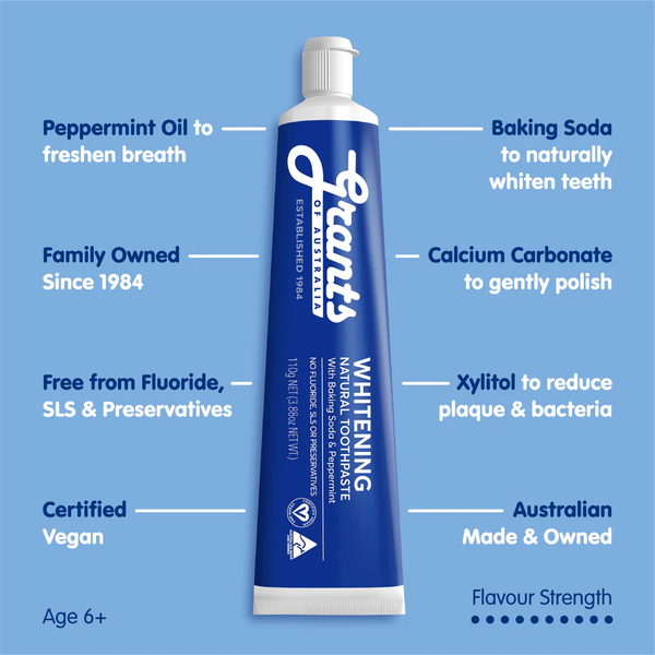 Grants Natural Toothpaste Whitening with Baking Soda & Peppermint Fluoride Free 110g