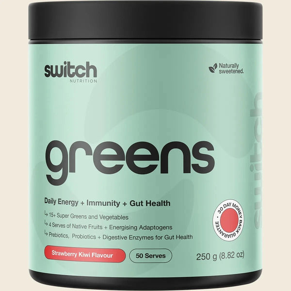 Switch Nutrition Greens Strawberry Kiwi Daily Energy + Immunity + Gut Health 250g