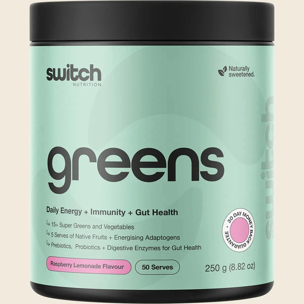 Switch Nutrition Greens Raspberry Lemonade Daily Energy + Immunity + Gut Health 250g