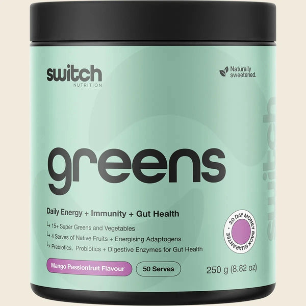 Switch Nutrition Greens Mango Passionfruit Daily Energy + Immunity + Gut Health 250g
