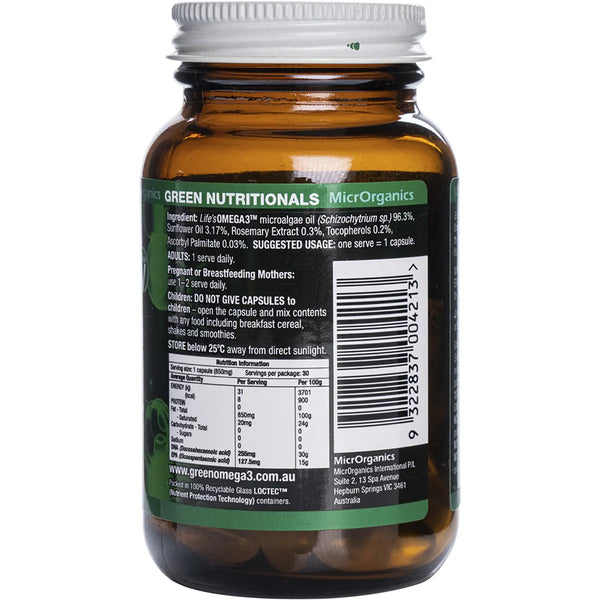 MicrOrganics Green Nutritionals Green Omega3 30 Capsules 255mg DHA + 127mg EPA