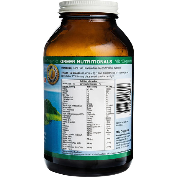 MicrOrganics Green Nutritionals Hawaiian Pacifica Spirulina Powder 225g